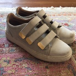 Blue suede Velcro shoes